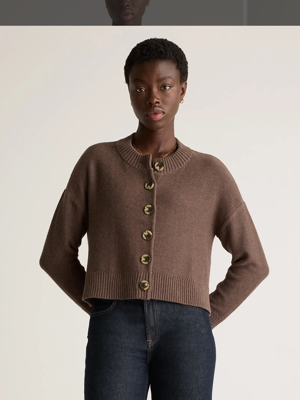 Quince Brown Cropped Button-Up Women's Sweater